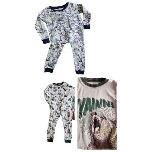 Boys Pajamas Bundle Size 2T Mix & Match Bears Moose Dinosaurs 5 Pcs VGUC